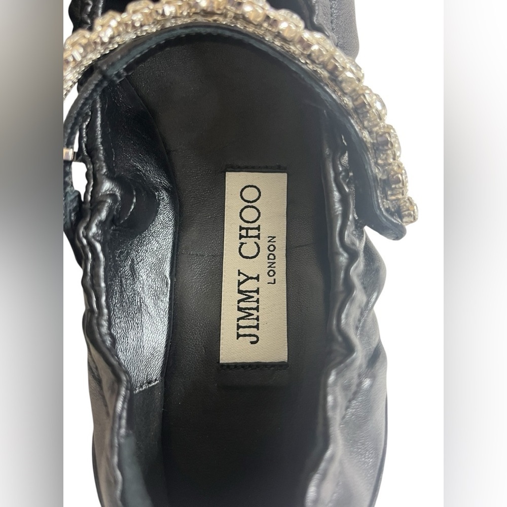 Jimmy Choo Gai Square-Toe Crystal-Strap Leather Ballerina Flats 34, pre-owned. - Picture 6 of 16